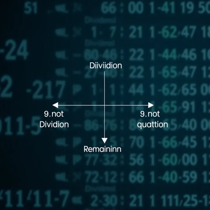 Diagram illustrating the basic components of binary division including dividend, divisor, quotient, and remainder
