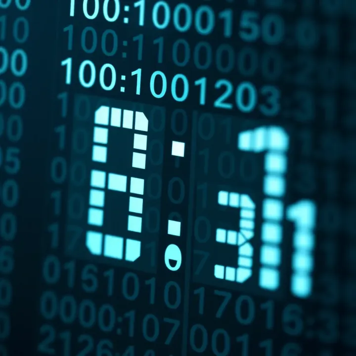 Visual representation of binary digits forming the equivalent of a decimal number in a computing context