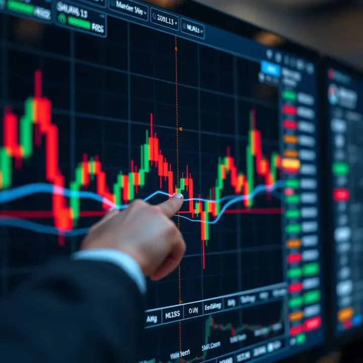 Digital chart displaying binary trading signals and market trends