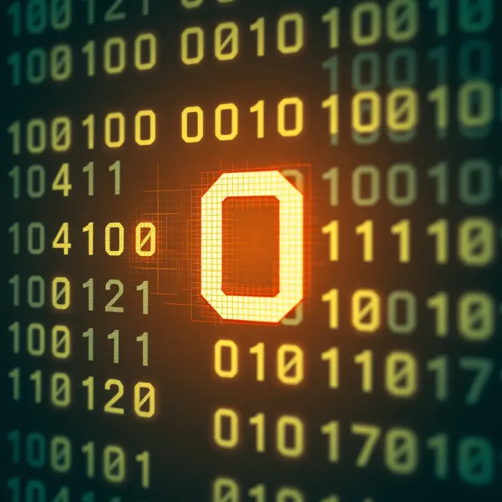 Visual representation of a binary code sequence with digits zero and one in a digital style