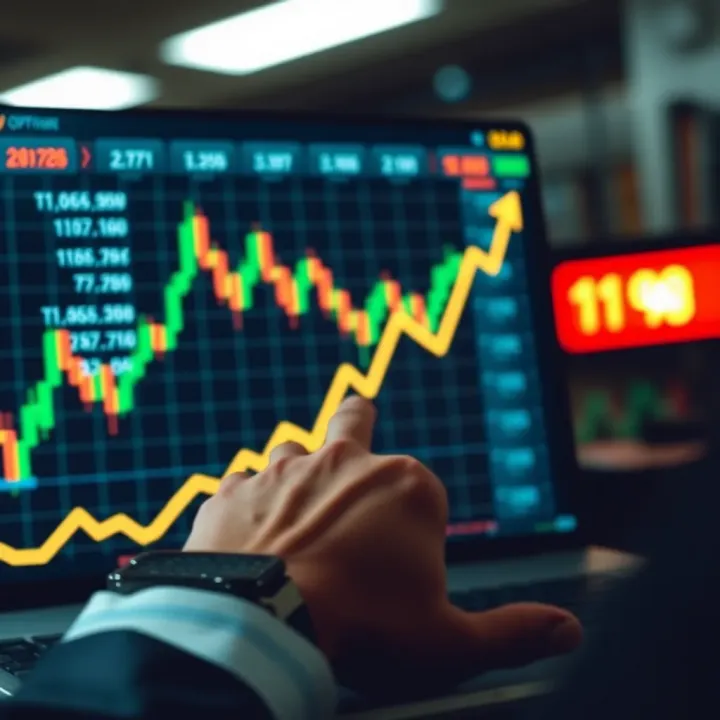 Illustration depicting the concept of binary options trading with graphical charts and upward trends