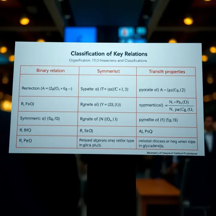 Classification of Binary Relations by Key Properties Chart showing different types of binary relations including reflexive, symmetric, and transitive properties