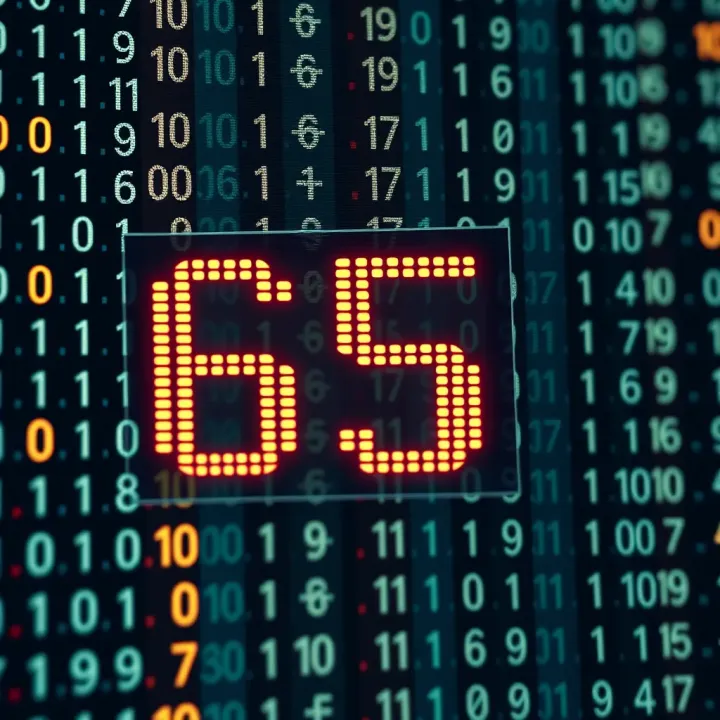 Binary representation of decimal number sixty-five with highlighted bits