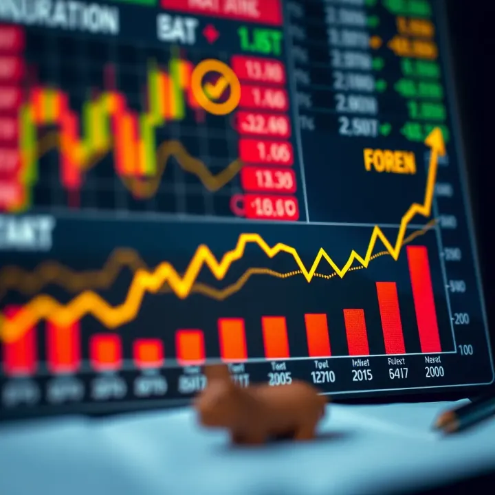 Graph depicting factors influencing forex quotes with icons representing economic indicators and market trends