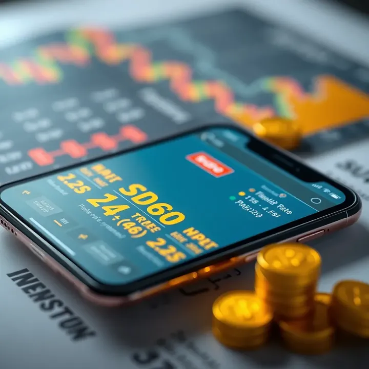 Close-up of a smartphone displaying real-time gold rates alongside investment charts