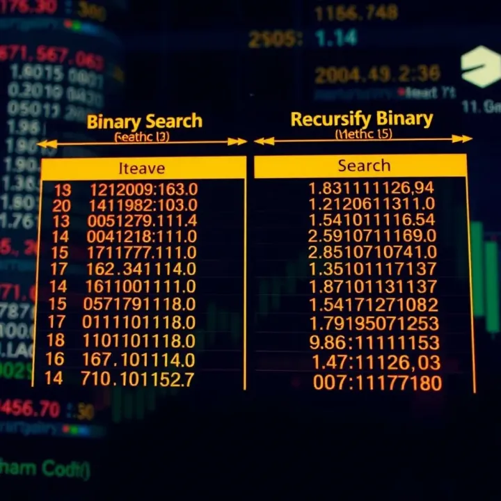 Comparison chart showing differences between iterative and recursive binary search methods