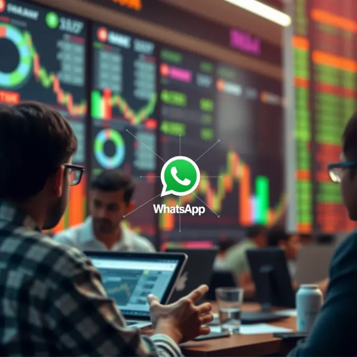 Digital network illustrating connections among Indian forex trading WhatsApp group members sharing market charts and insights