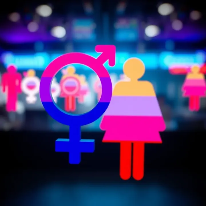 Colorful gender symbols blending and overlapping to represent non-binary identity