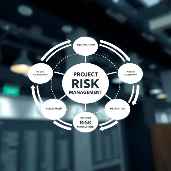 Diagram showing interconnected components of project risk management including identification, assessment, and mitigation