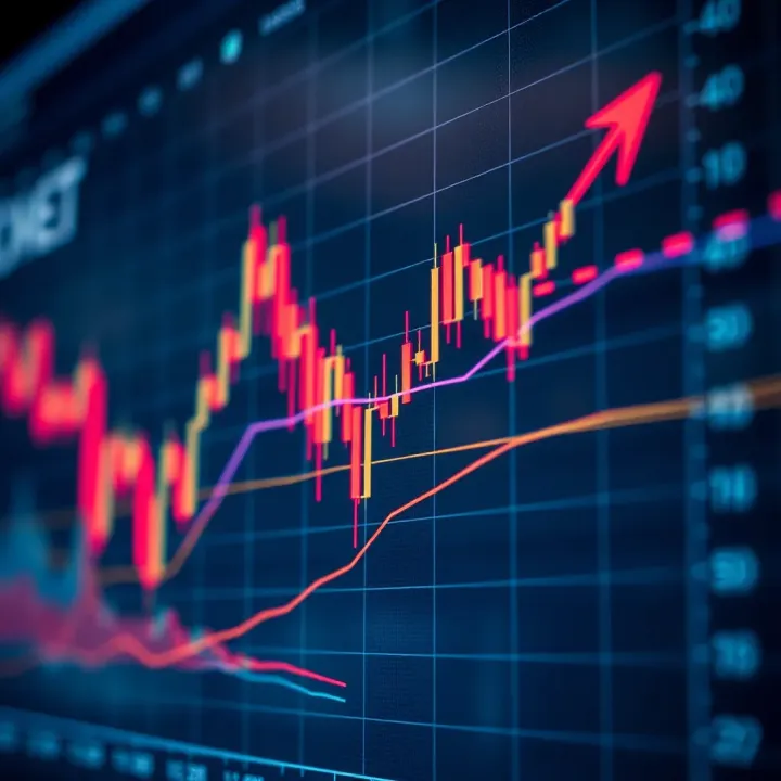 Graph showing upward and downward trends with forex market signals